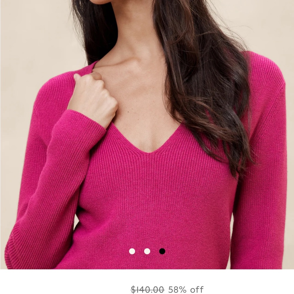 Pink, Midi, V-Neck Sweater Dress with Ribbed Texture